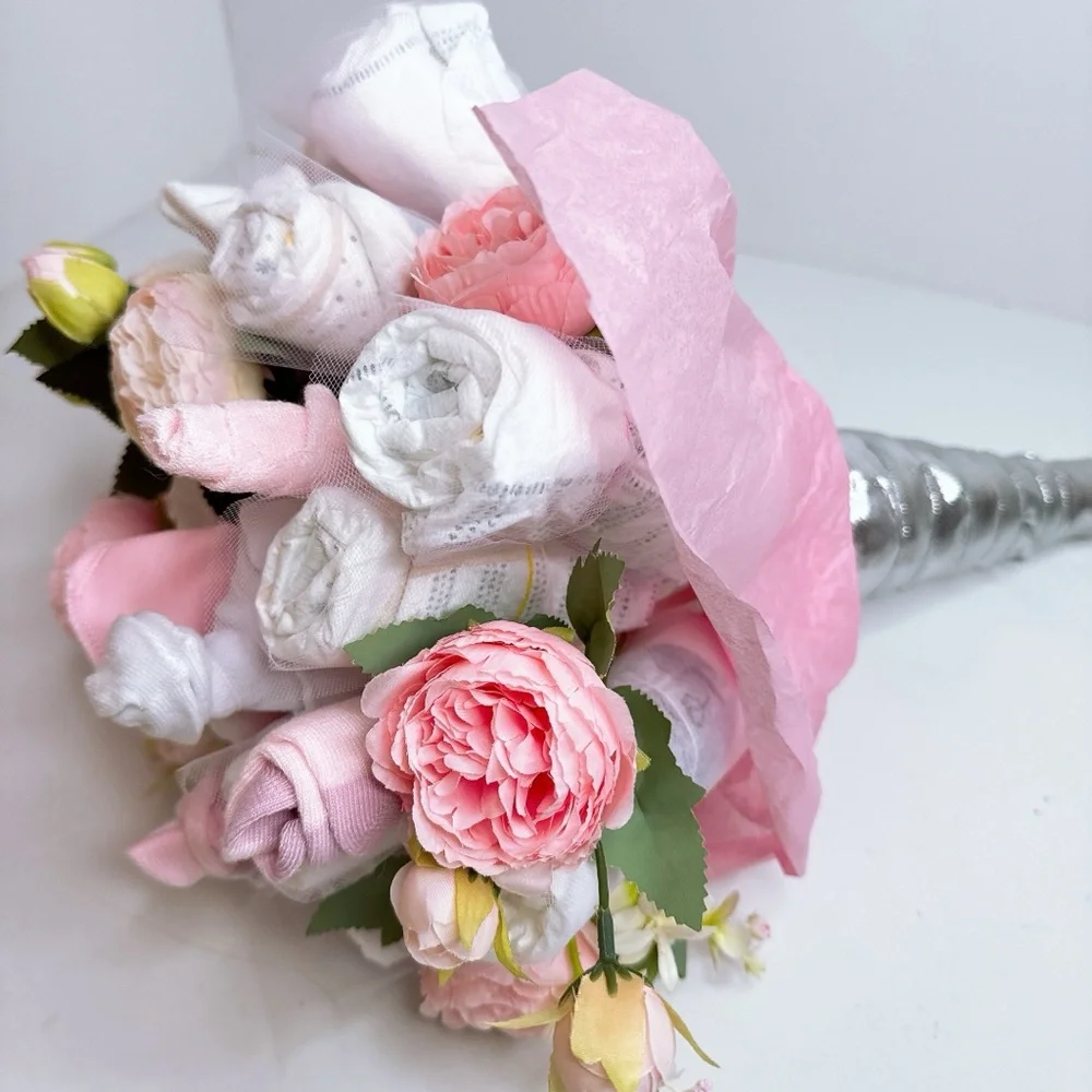 Diapers Peonies Flowers Bouquet, Baby Shower Gift